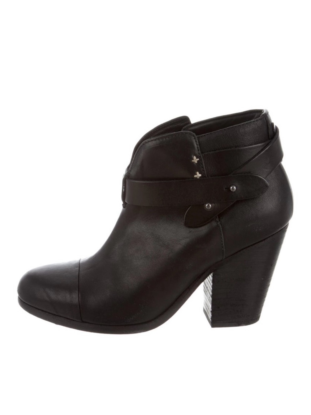rag & bone Black Leather Wrap-Strap Harrow Ankle Boot